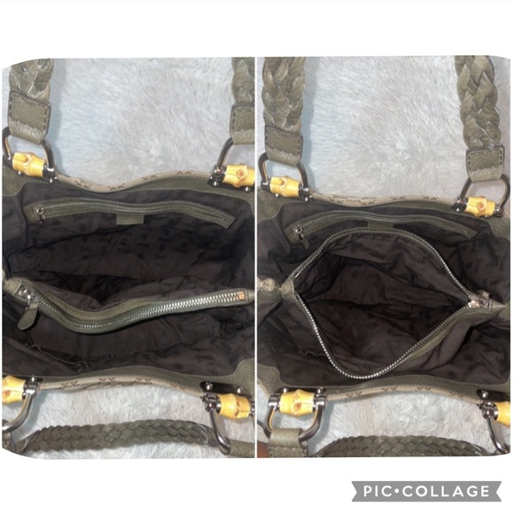 Gucci Monogram GG Canvas Leather Bamboo Bar Large Shoulder Tote & Folio Wallet - Picture 13 of 17